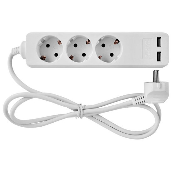 Подовжувач E.Next e.es.3.1.5.z.b.2.usb 3 гнізда 1.5м з USB-зарядкою (s042128)