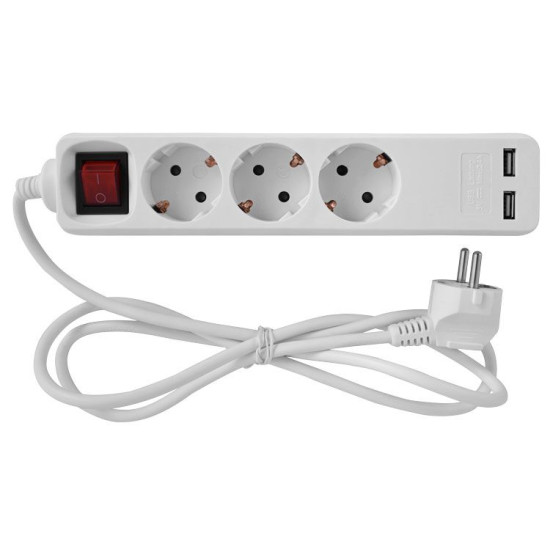 Подовжувач E.Next e.es.3.1.5.z.s.b.2.usb 3 гнізда 1.5м з USB-зарядкою та вимикачем (s042129)