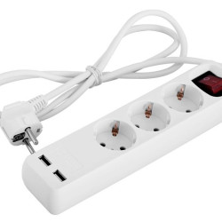 Подовжувач E.Next e.es.3.1.5.z.s.b.2.usb 3 гнізда 1.5м з USB-зарядкою та вимикачем (s042129)