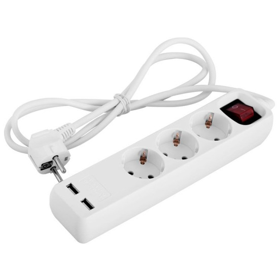Подовжувач E.Next e.es.3.1.5.z.s.b.2.usb 3 гнізда 1.5м з USB-зарядкою та вимикачем (s042129)
