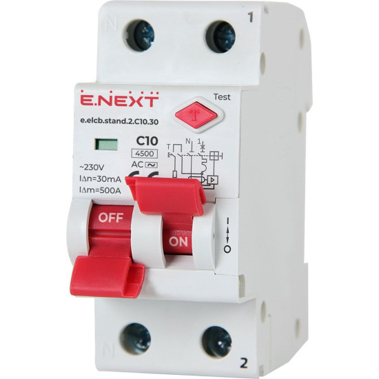 Вимикач диференційного струму E.Next e.elcb.stand.2.C10.30 1Р+N 10А C 30мА (p0620005)