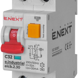 Вимикач диференційного струму E.Next e.industrial.elcb.2.C32.30 1Р+N 32А С 30мА (i0230006)