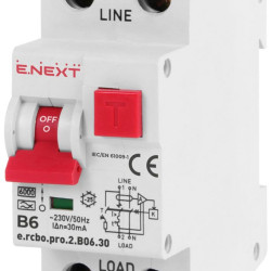 Вимикач диференційного струму E.Next e.rcbo.pro.2.B06.30 1P+N 6А В тип А 30мА (p0720004)