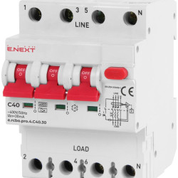 Вимикач диференційного струму E.Next e.rcbo.pro.4.C40.30 3P+N 40А С тип А 30мА (p0720018)
