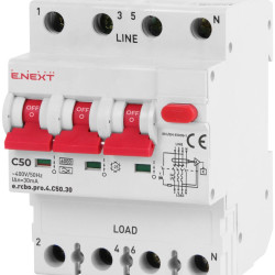 Вимикач диференційного струму E.Next e.rcbo.pro.4.C50.30 3P+N 50А С тип А 30мА (p0720019)
