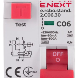 Вимикач диференційного струму E.Next e.rcbo.stand.2.C06.30 1P+N 6А С 30мА (s034101)