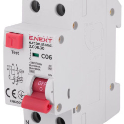 Вимикач диференційного струму E.Next e.rcbo.stand.2.C06.30 1P+N 6А С 30мА (s034101)
