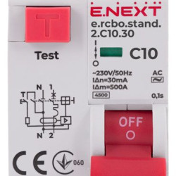 Вимикач диференційного струму E.Next e.rcbo.stand.2.C10.30 1P+N 10А С 30мА (s034102)