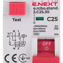 Вимикач диференційного струму E.Next e.rcbo.stand.2.C25.30 1P+N 25А С 30мА (s034105)