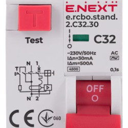 Вимикач диференційного струму E.Next e.rcbo.stand.2.C32.30 1P+N 32А С 30мА (s034106)