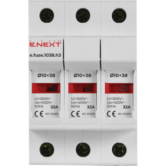 Утримувач запобіжника E.Next e.fuse.1038.h3 на DIN-рейку 10х38 3р 32А (i0300003)