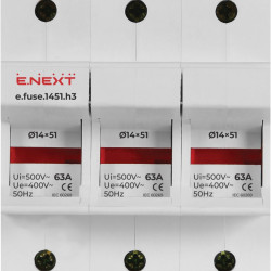 Утримувач запобіжника E.Next e.fuse.1451.h3 на DIN-рейку 14х51 3р 63А (i0300006)