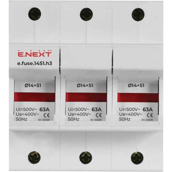 Утримувач запобіжника E.Next e.fuse.1451.h3 на DIN-рейку 14х51 3р 63А (i0300006)