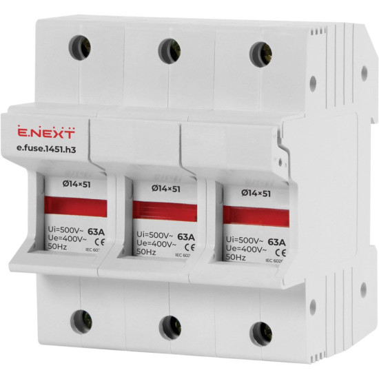 Утримувач запобіжника E.Next e.fuse.1451.h3 на DIN-рейку 14х51 3р 63А (i0300006)