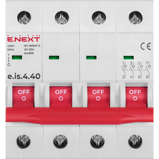 Вимикач навантаження E.Next e.is.4.40 на DIN-рейку 4р 40А (p008021)