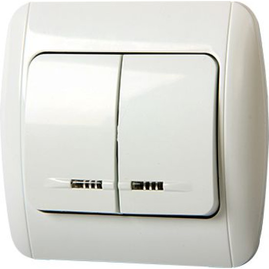 Двоклавішний вимикач E.Next e.install.stand.812L+f.cer з підсвіткою (s035041c)