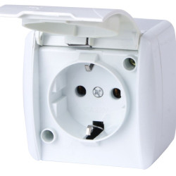 Одинарна розетка E.Next e.aqua.1231.gr з з/к IP54 кришка біла (s035056)