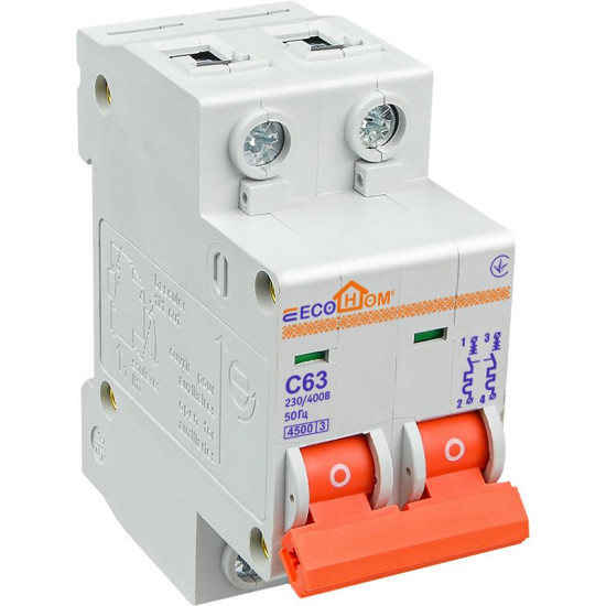 Автоматичний вимикач ECOHOME ECO 2p 63A С (ECO010020009)
