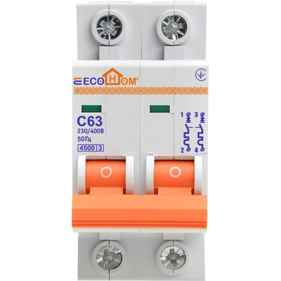 Автоматичний вимикач ECOHOME ECO 2p 63A С (ECO010020009)