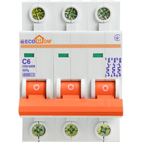 Автоматичний вимикач ECOHOME ECO 3p 6A С (ECO010030001)