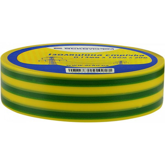Ізоляційна стрічка Аско-Укрем 0,13x19мм/20м жовто-зелена (A0150020009)