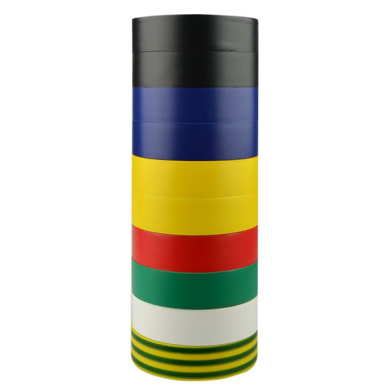 Набір ізолент №3 Аско-Укрем 0,13x19мм/20м 10шт 2 чорні+2 сині+2 жовті+1 червона+1 зелена+1 біла+1 жовто-зелена (A0150020023)