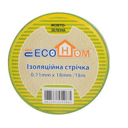 Ізоляційна стрічка ECOHOME ECO 0,11x18мм/18м жовто-зелена (ECO0150020018)