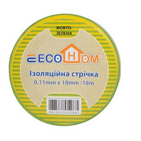 Ізоляційна стрічка ECOHOME ECO 0,11x18мм/18м жовто-зелена (ECO0150020018)