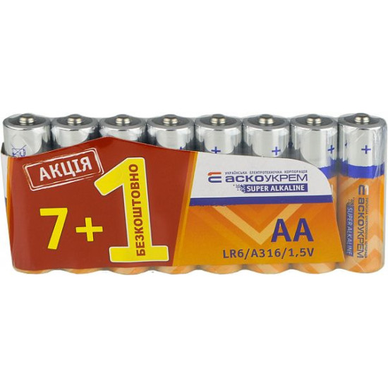Лужна батарейка Аско-Укрем AА.LR6. (shrink 7+1)