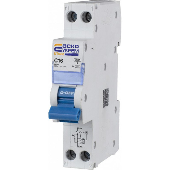 Вимикач диференційного струму Аско-Укрем UTrust 1P+N 16А C 10мА АС (A0010210150)