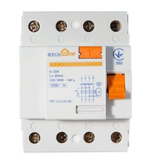 Пристрій захисного відключення ECOHOME 3P+N 32A 30мА (ECO020020003)