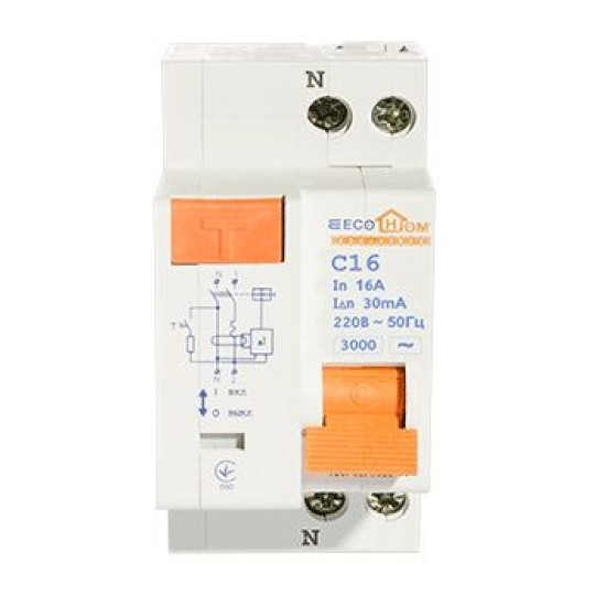 Вимикач диференційного струму ECOHOME ДВ 1Р+N 20A 30мА (ECO030010002)
