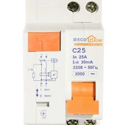 Вимикач диференційного струму ECOHOME ДВ 1Р+N 25A 30мА (ECO030010003)