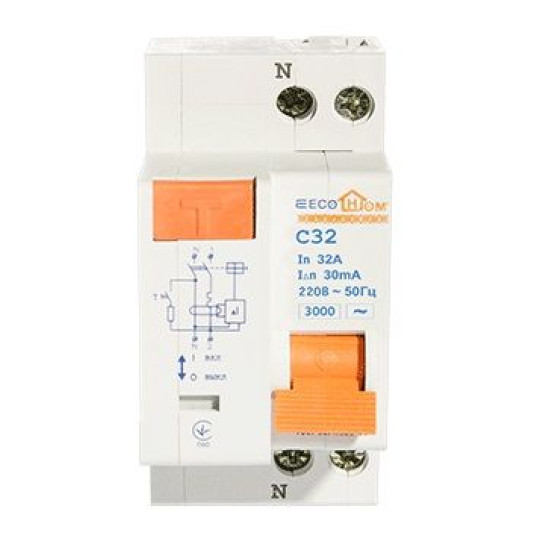 Вимикач диференційного струму ECOHOME ДВ 1Р+N 32A 30мА (ECO030010004)