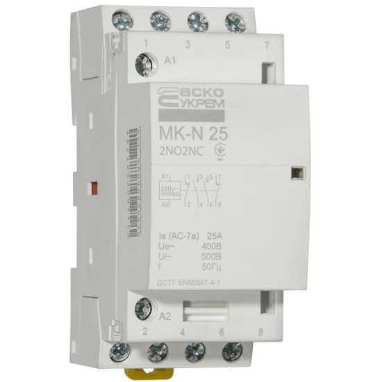 Модульний контактор Аско-Укрем MK-N 4P 25A 2NO+2NC (A0040030030)