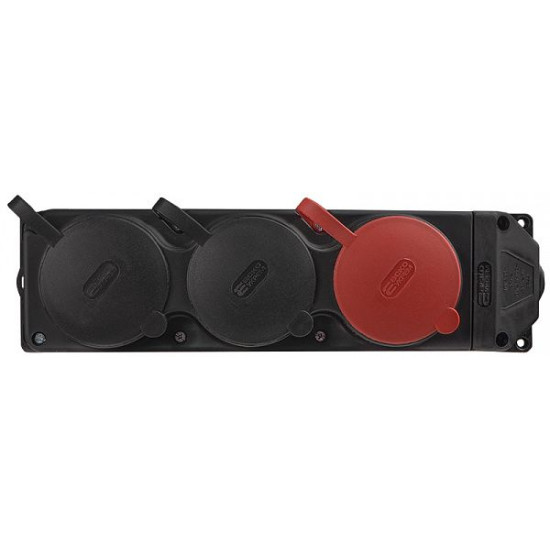 Каучукова колодка Аско-Укрем 3Р+РЕ 1×25А/2×16A*2P+PE 3-х місна з кришкою (A0250010013)
