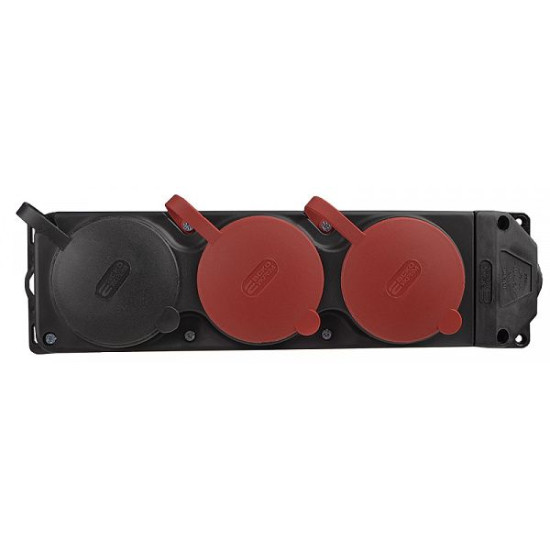 Каучукова колодка Аско-Укрем 3Р+РЕ 2×25А/1×16A*2P+PE 3-х місна з кришкою (A0250010014)