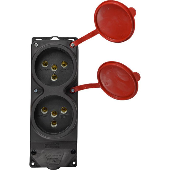 Каучукова колодка Аско-Укрем 3Р+РЕ 2×25А 2-х місна з кришкою (A0250010012)