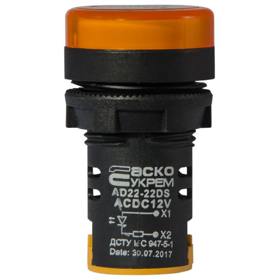 Сигнальна арматура Аско-Укрем AD22-22DS 12В AC/DC жовта (A0140030161)