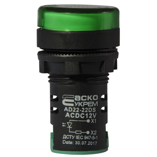 Сигнальна арматура Аско-Укрем AD22-22DS 12В AC/DC зелена (A0140030162)