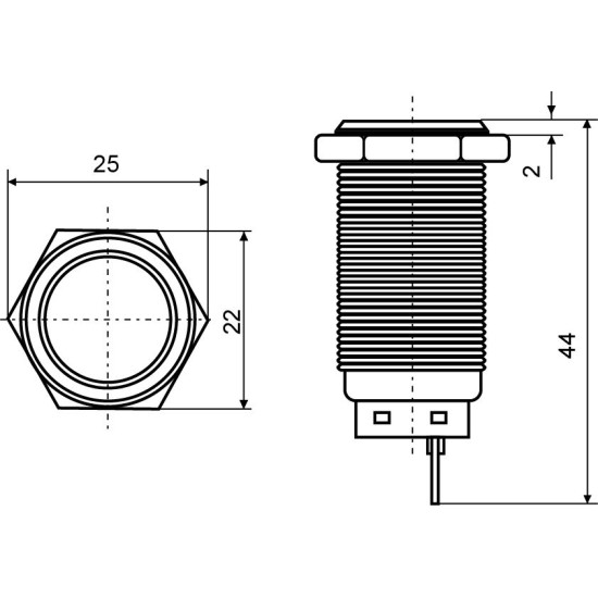 Металева кнопка Аско-Укрем TY 19-211P Pcb 1NO (A0140010106)
