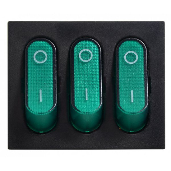 Перемикач Аско-Укрем KCD2-3101N GR/B (0-I) з підсвічуванням 3-х клавішний зелений (A0140040121)