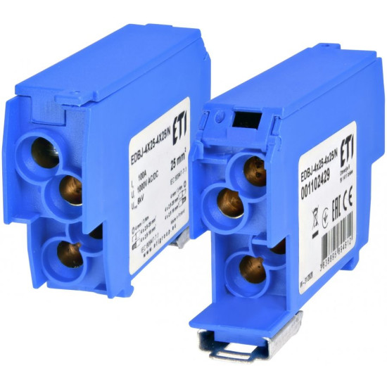 Розподільчий блок ETI EDBJ-4x25-4x25/N 100A 1000В AC/1500В DC Синий (1102429)