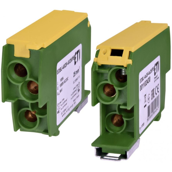 Розподільчий блок ETI EDBJ-4x25-4x25/PE 100A 1000В AC/1500В DC жовто-зелений (1102430)