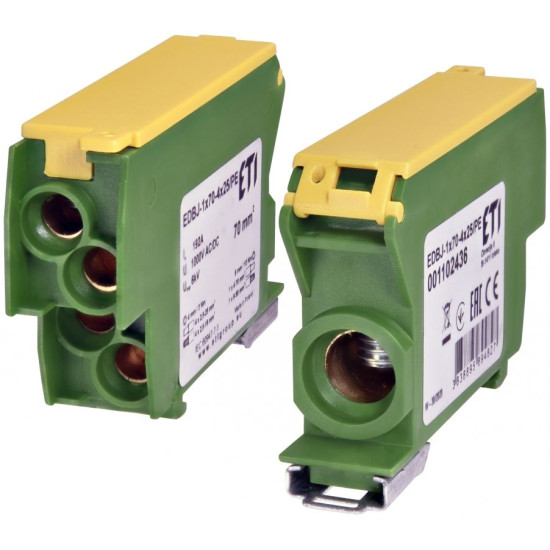 Розподільчий блок ETI EDBJ-1x70-4x25/PE 192A 1000В AC/1500В DC жовто-зелений (1102436)