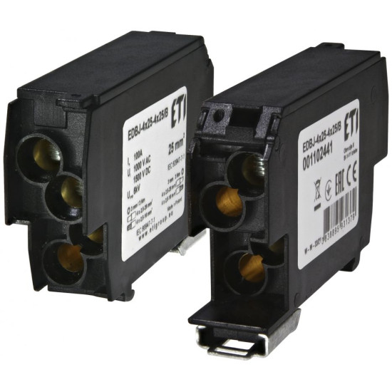 Розподільчий блок ETI EDBJ-4x25-4x25/B 100A 1000V AC/1500В DC чорний (1102441)