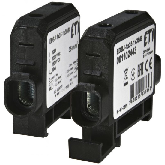 Ввідна силова клема ETI EDBJ-1x35-1x35/B 125A 1000В AC/1500В DC чорна (1102443)