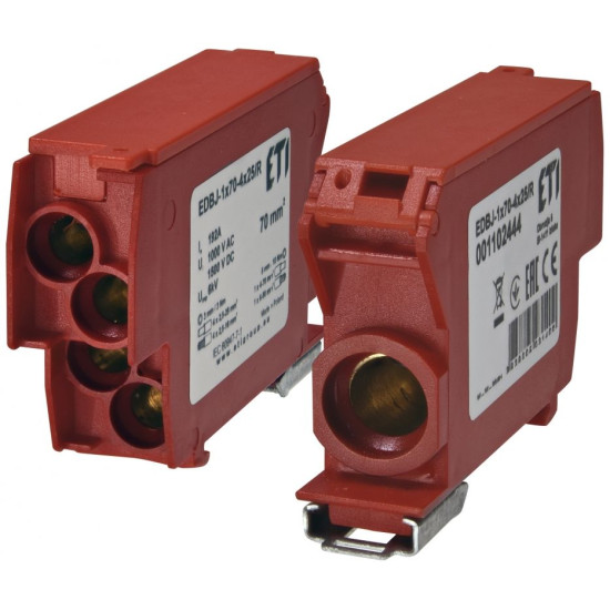 Розподільчий блок ETI EDBJ-1x70-4x25/R 192A 1000V AC/1500В DC червоний (1102444)