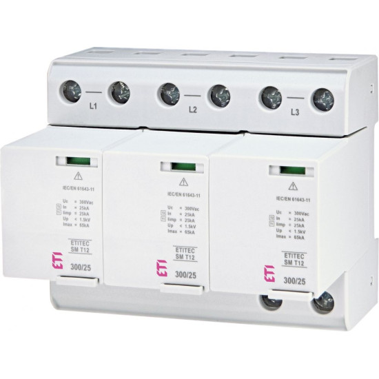 Обмежувач перенапруги ETITEC SM T12 300/25 3+0 6p TNC RC (2440561)