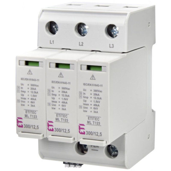 Обмежувач перенапруги ETITEC ML T123 300/12,5 3+0 3p TNC RC (2440666)